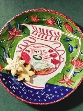 Anthropologie Emily Maude Six Geese A Laying Christmas Plate